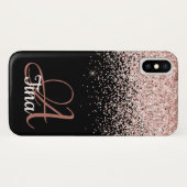 Rosa Glitzer auf der schwarzen Monogrammkarte Vorn Case-Mate iPhone Hülle (Rückseite (Horizontal))