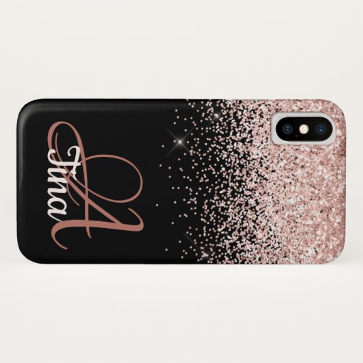 Rosa Glitzer auf der schwarzen Monogrammkarte Vorn Case-Mate iPhone Hülle (Rückseite (Horizontal))