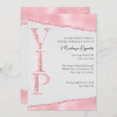 Rosa Glitzer auf Satin Glamour VIP-Party Einladung (Vorne/Hinten)