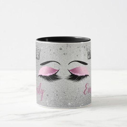 Rosa Glitzer Augen Monogramm Tasse (Zentrum)