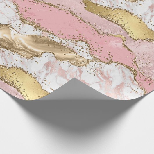 Rosa Glitzer aus weißem Marmor Geschenkpapier (Ecke)