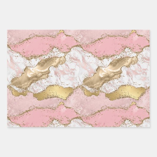 Rosa Glitzer aus weißem Marmor Geschenkpapier Set (Vorderseite)