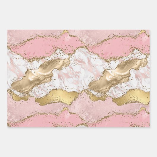 Rosa Glitzer aus weißem Marmor Geschenkpapier Set (Vorderseite)