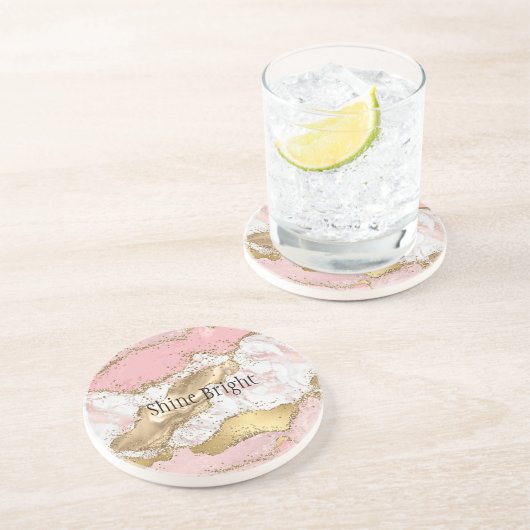 Rosa Glitzer aus weißem Marmor Getränkeuntersetzer (Seite)