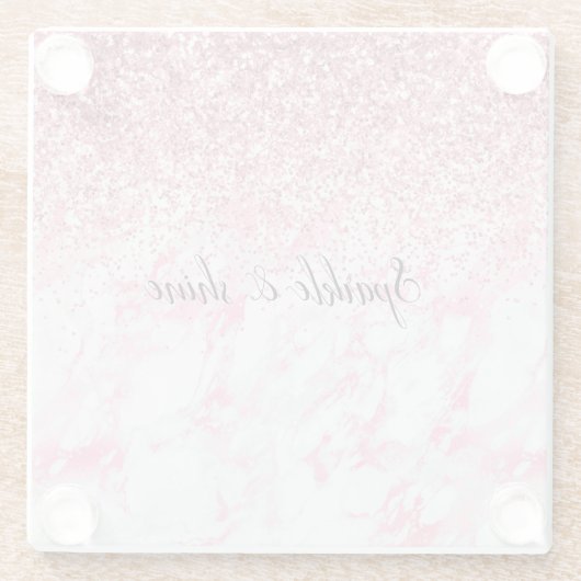 Rosa Glitzer aus weißem Marmor Glasuntersetzer (Rückseite)