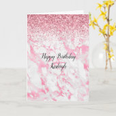 Rosa Glitzer aus weißem Marmor Karte (Gelbe Blume)