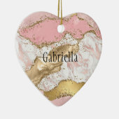 Rosa Glitzer aus weißem Marmor Keramik Ornament (Rechts)