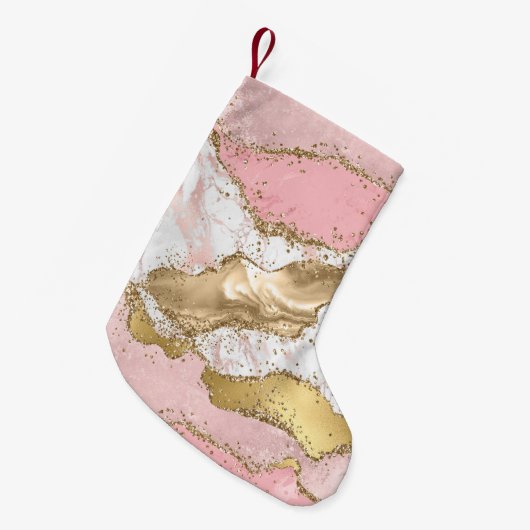 Rosa Glitzer aus weißem Marmor Kleiner Weihnachtsstrumpf (Vorderansicht (hängend))