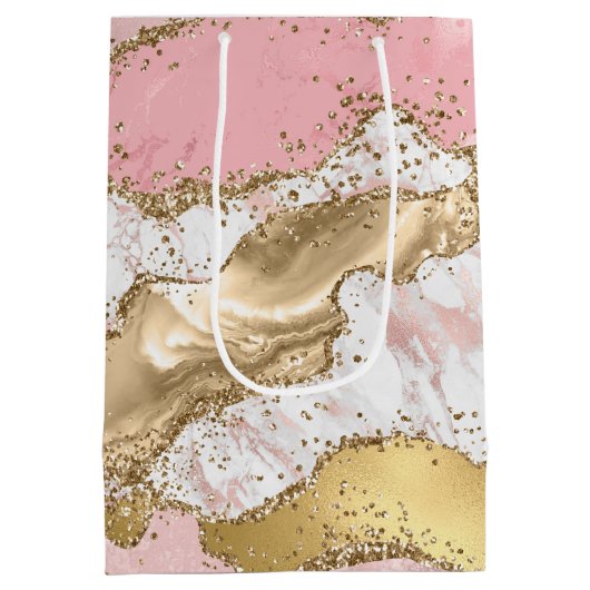 Rosa Glitzer aus weißem Marmor Mittlere Geschenktüte (Rückseite)