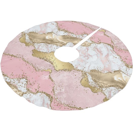 Rosa Glitzer aus weißem Marmor Polyester Weihnachtsbaumdecke (Schrägansicht)