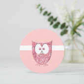 Rosa Glitzer Baby Owl Round Dusche Einladung (Stehend Vorderseite)