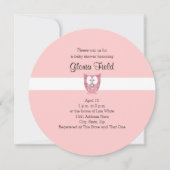 Rosa Glitzer Baby Owl Round Dusche Einladung (Rückseite)