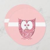 Rosa Glitzer Baby Owl Round Dusche Einladung (Vorne/Hinten)
