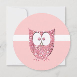 Rosa Glitzer Baby Owl Round Dusche Einladung