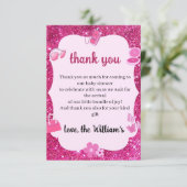 Rosa Glitzer Babydusche Dankeskarte (Stehend Vorderseite)