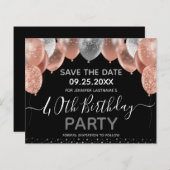 Rosa Glitzer Balloons 40. Geburtstag Save the Date (Vorne/Hinten)