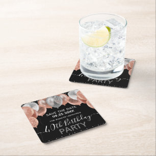 Rosa Glitzer Balloons 40. Geburtstag Save the Date Rechteckiger Pappuntersetzer