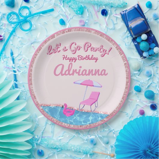 Rosa Glitzer Beach Party Pappteller (Party)