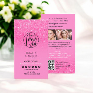 Rosa Glitzer Beauty Makeup Artist Fotos QR Code Visitenkarte