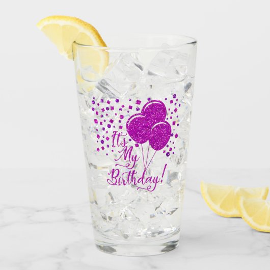 Rosa Glitzer Birthday Balloons! Glas (Vorderseite Ice)