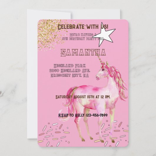 Rosa Glitzer Birthday Einladung (Vorderseite)