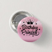 Rosa Glitzer "Birthday Princess" Button (Vorne & Hinten)