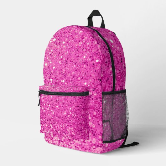 Rosa Glitzer Blende Bedruckter Rucksack (Rückseitige Ecke Rechts)