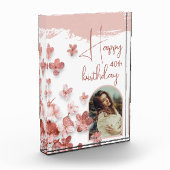 Rosa Glitzer Blume Blumenkohl 40. Geburtstag Fotoblock (Links)