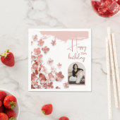 Rosa Glitzer Blume Blumenstrauß Foto 50. Geburtsta Serviette (Beispiel)