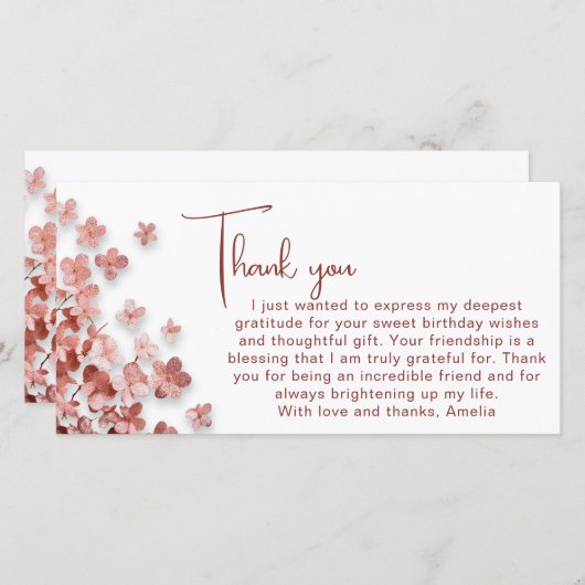 Rosa Glitzer Blume Blumenweibchen Geburtstag Dankeskarte (Vorne/Hinten)