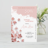 Rosa Glitzer Blume Floral 50. Geburtstag Einladung (Stehend Vorderseite)