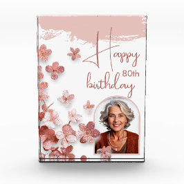 Rosa Glitzer Blume Floral 80. Geburtstag Fotoblock