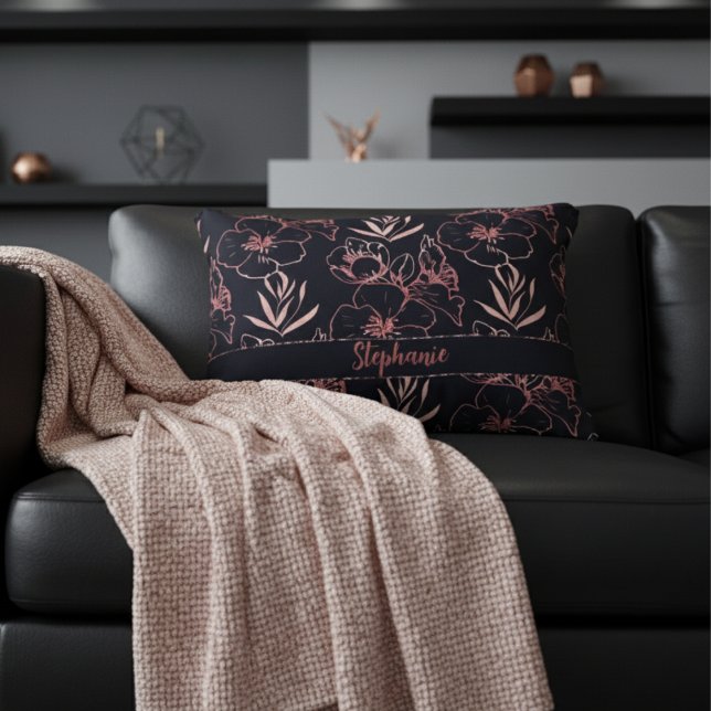 Rosa Glitzer-Blume und Blätter Monogramm Dekokissen (Von Creator hochgeladen)