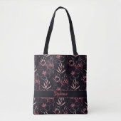 Rosa Glitzer-Blume und Blätter Monogramm Tasche (Vorderseite)