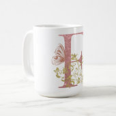 Rosa Glitzer Blumenbrief F Kaffeetasse (Vorderseite Links)
