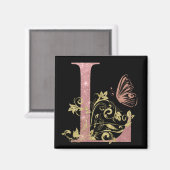 Rosa Glitzer Blumenbrief L Magnet (Vorderseite/Rückseite)