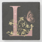 Rosa Glitzer Blumenbrief L Stone Untersetzer (Vorderseite)