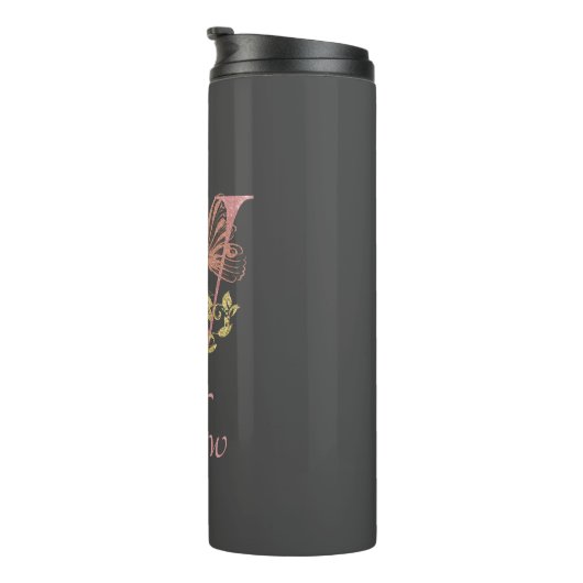 Rosa Glitzer Blumenschreiben W Thermosbecher (Nach rechts gedreht)