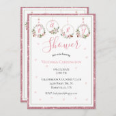 Rosa Glitzer Blumenwasser Kinderdusche Einladung (Vorne/Hinten)