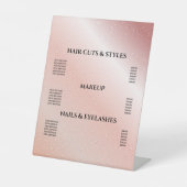 Rosa Glitzer Blush Haar Makeup Salon Preis Sockelschild (Vorderseite)