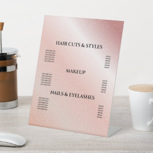 Rosa Glitzer Blush Haar Makeup Salon Preis Sockelschild