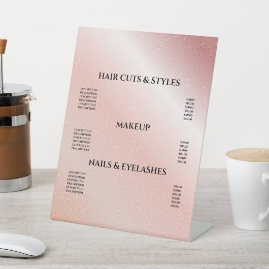 Rosa Glitzer Blush Haar Makeup Salon Preis Sockelschild (In SItu)