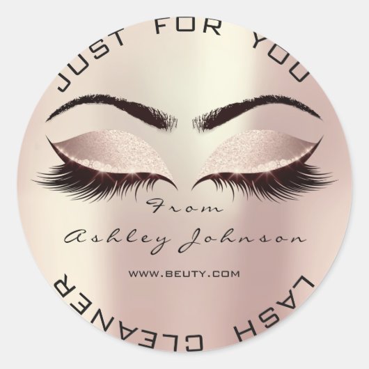 Rosa Glitzer Blush Lashes Reinigungsmittel Runder Aufkleber (Vorderseite)