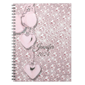 Rosa Glitzer Blush Tropfens Monogramm 2024 Notizblock