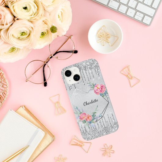 Rosa Glitzer Blütenmonogramm Case-Mate iPhone Hülle