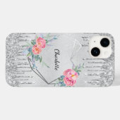 Rosa Glitzer Blütenmonogramm Case-Mate iPhone Hülle (Rückseite (Horizontal))