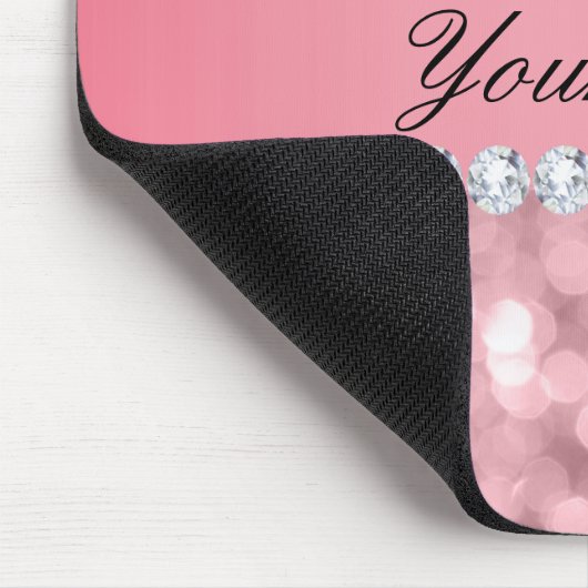 Rosa Glitzer Bokeh und Diamanten personalisiert Mousepad (Ecke)