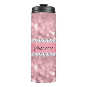 Rosa Glitzer Bokeh und Diamanten personalisiert Thermosbecher