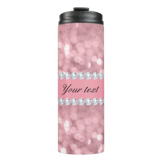 Rosa Glitzer Bokeh und Diamanten personalisiert Thermosbecher (Vorderseite)