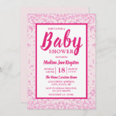 Rosa Glitzer Border Girly Babydusche laden ein Einladung (Vorne/Hinten)